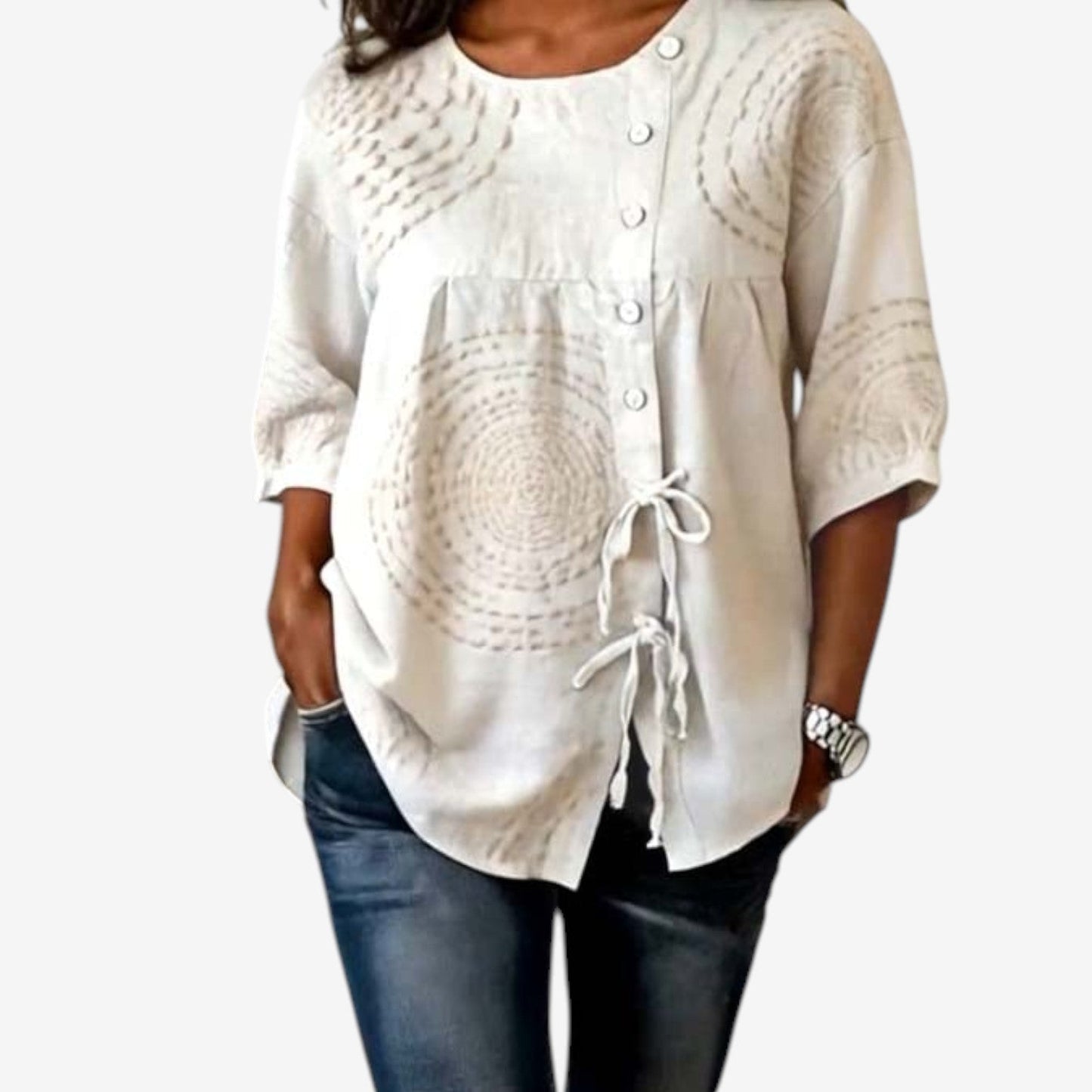 Neiva – Besticktes Boho-Bluse mit Knöpfen