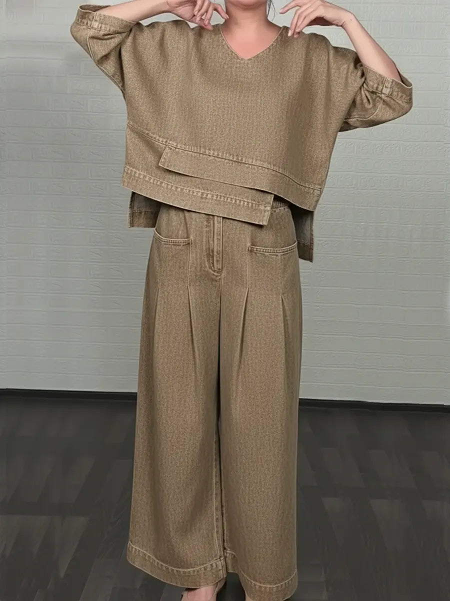 Lässiges Denim-Baumwoll-Set mit Top und Hose