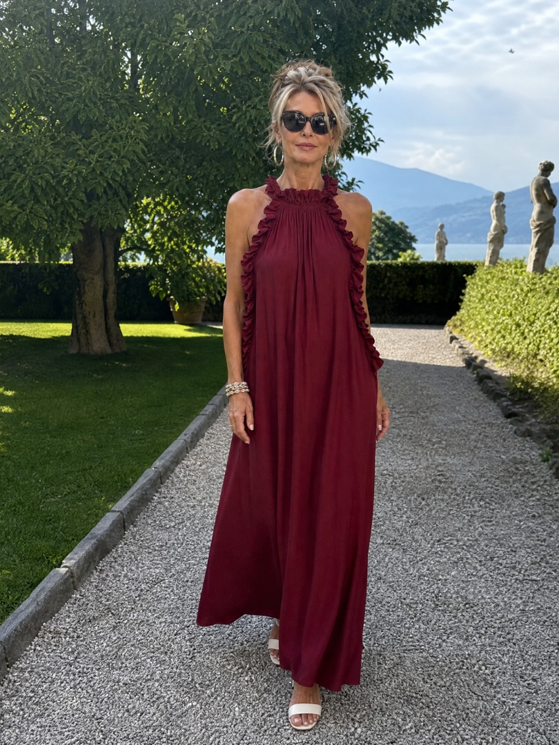Euman | Ärmelloses Maxi-Kleid mit Rüschenkragen & Seitentaschen