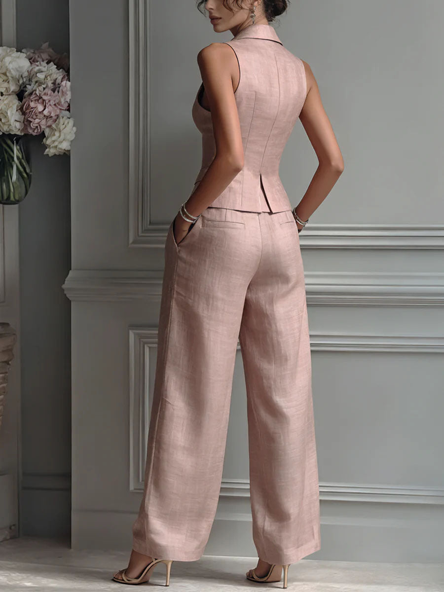 Ismira | Eleganter Zweiteiler mit V-Ausschnitt & Knopfblende | Top & Weithose