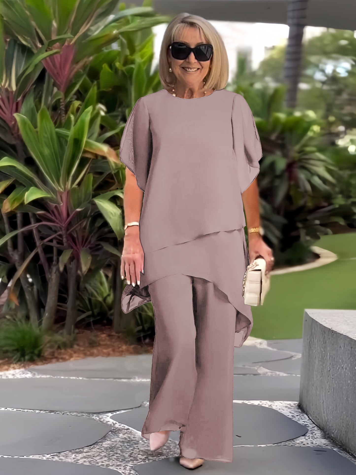 Elegantes Zweiteiliges Chiffon-Set mit Top und Weithose