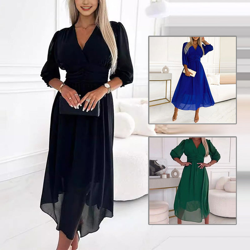 Svana - Leichtes V-Ausschnitt Chiffon-Kleid