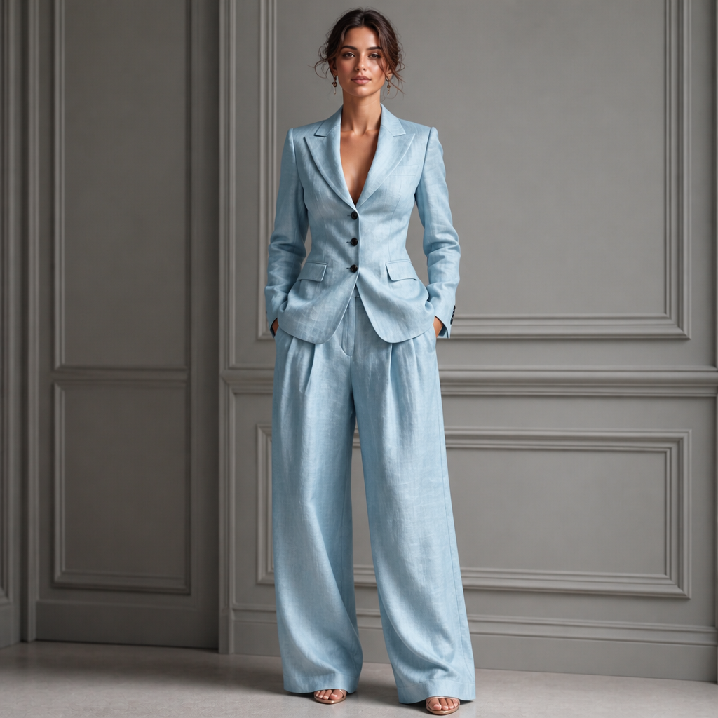Linelle – Geplissiertes High-Waist Wide-Leg Blazer-Set