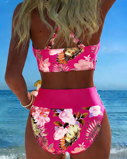 Bikini Kontrast Blumenmuster Geteilt