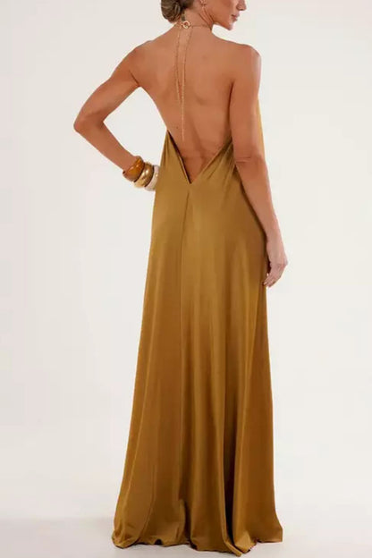 Ocean Goddess | Rückenfreies Halter Maxi-Kleid mit Metallkette