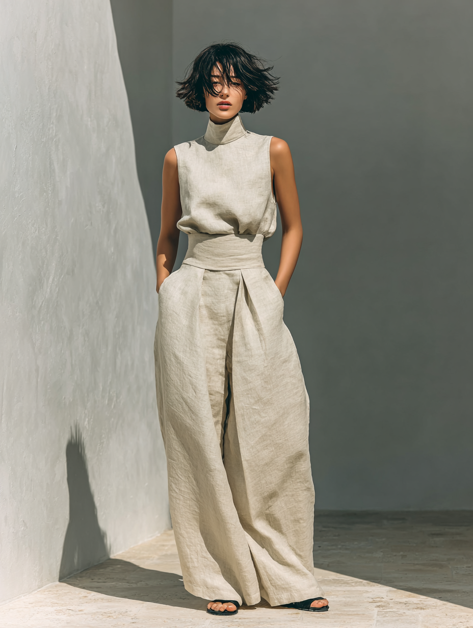 Nora | Minimalistisches Leinen-Set | Ärmelloses Top & Weithose