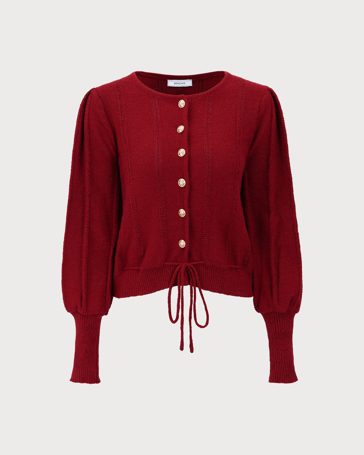 Roter Cardigan mit Laternenärmeln und einreihiger Knopfleiste