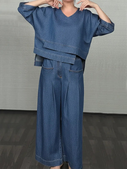 Lässiges Denim-Baumwoll-Set mit Top und Hose