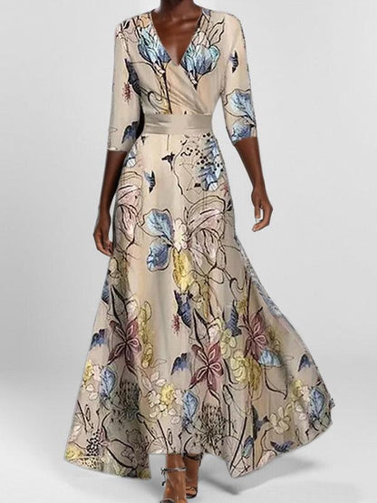 Lea | Seaside Glam Elegantes Mid Sleeve Maxi Kleid Ensemble