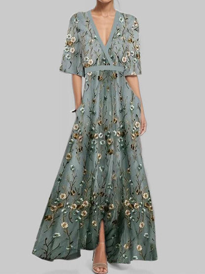 Lea | Seaside Glam Elegantes Mid Sleeve Maxi Kleid Ensemble
