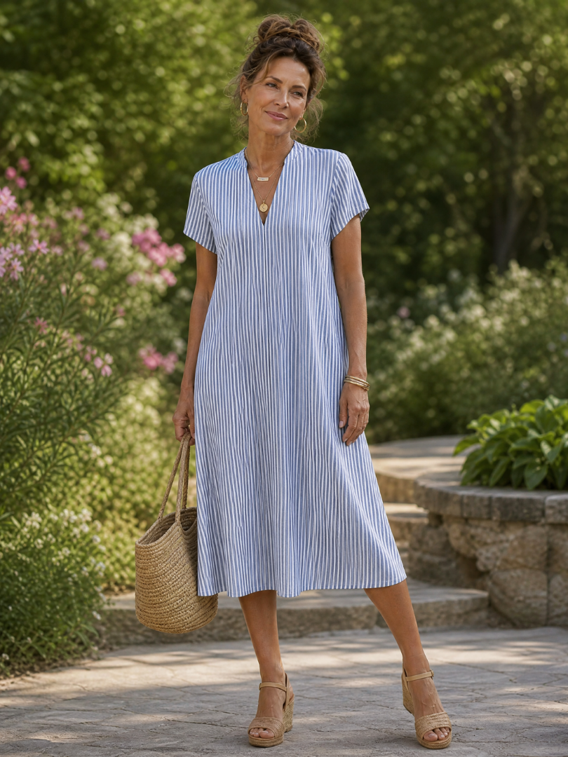 Earling | Midi-Kleid mit Kragen, Kurzarm & Knopfleiste | Leichter Sommerkleid-Look