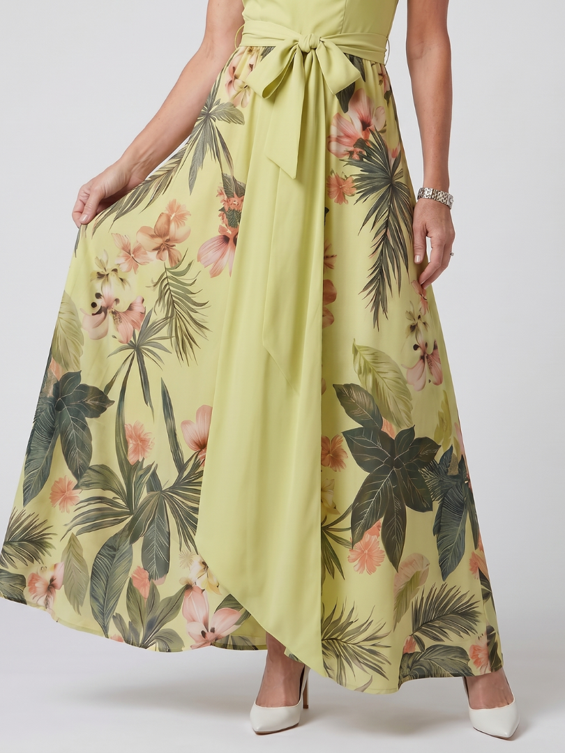 Prairie - Maxikleid mit botanischen Paneelen und drapiertem Halterneck