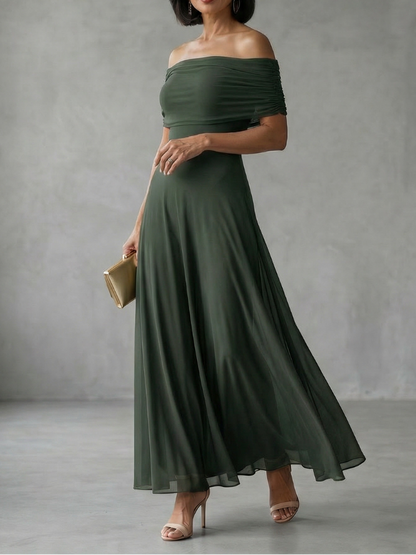 Juni - Midikleid mit Schulterfreier Drapierung