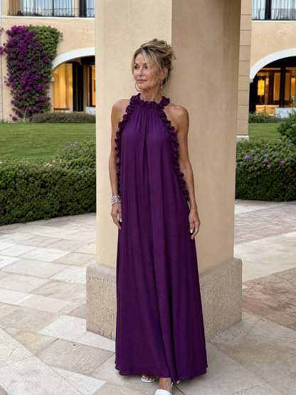 Euman | Ärmelloses Maxi-Kleid mit Rüschenkragen & Seitentaschen