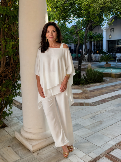 Aurelisse | Zweiteiliges Hosen-Set mit asymmetrischem Überlayer & weitem Ausschnitt