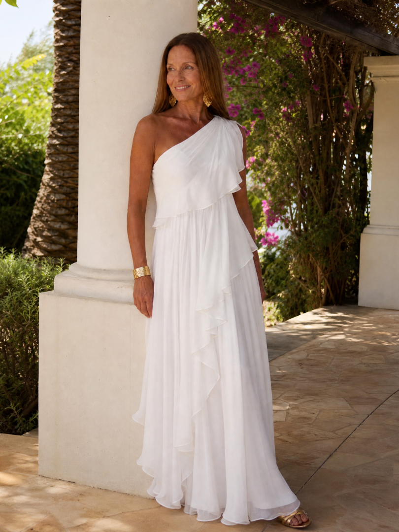 Evadora | One-Shoulder Maxi-Kleid mit Rüschen & fließendem Rock