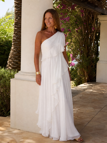 Evadora | One-Shoulder Maxi-Kleid mit Rüschen & fließendem Rock