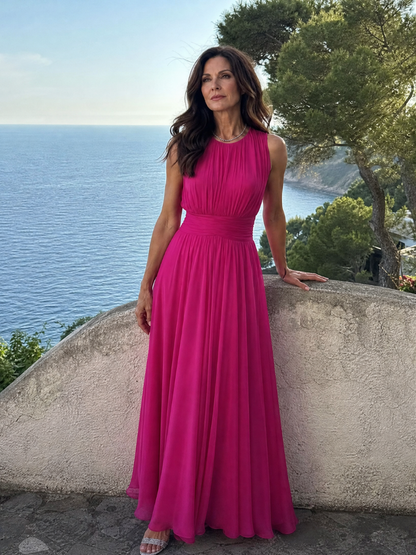 Simran | Ärmelloses Midi-Kleid mit geraffter Taille & fließendem Rock