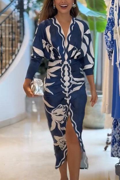 Eva | Sun Escape Einzigartiges Print Dolman Midi Kleid