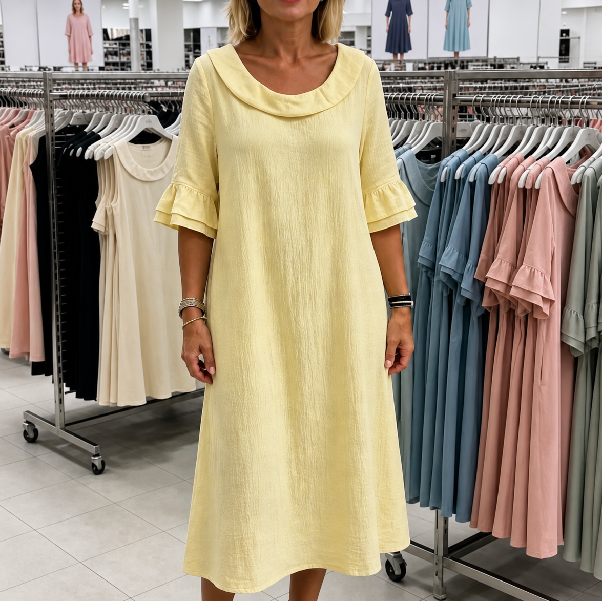 Céleste – A-Linien Midi-Kleid mit Rundhalsausschnitt