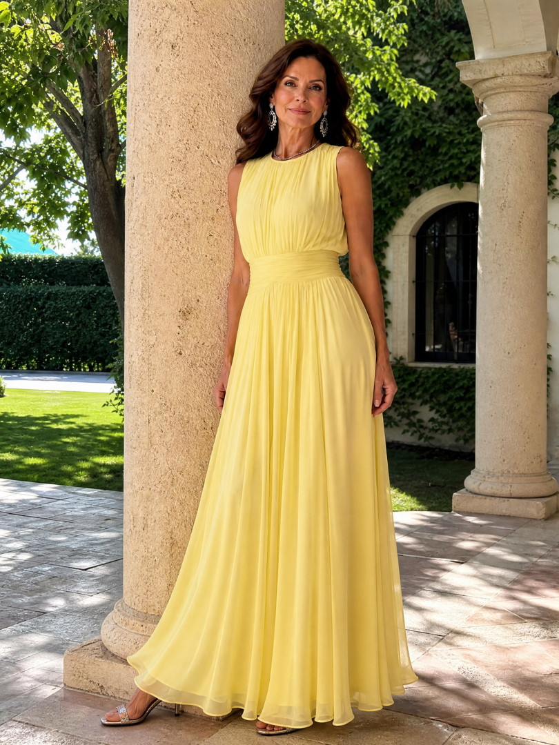 Simran | Ärmelloses Midi-Kleid mit geraffter Taille & fließendem Rock