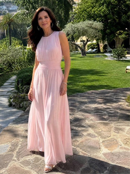 Simran | Ärmelloses Midi-Kleid mit geraffter Taille & fließendem Rock