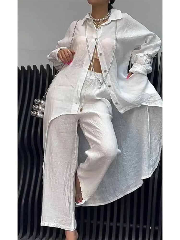 Langarm-Top & Hose Set mit asymmetrischem Saum