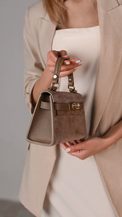 LINA MINI VELOURSLEDER TAUPE