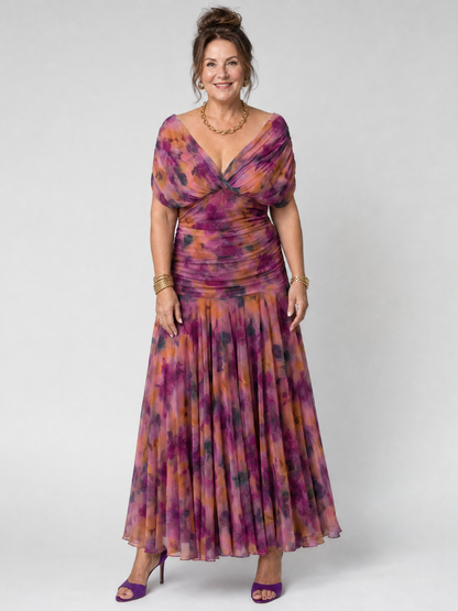 Calen | Off-Shoulder Midi-Kleid mit Drapierung & fließendem Rock