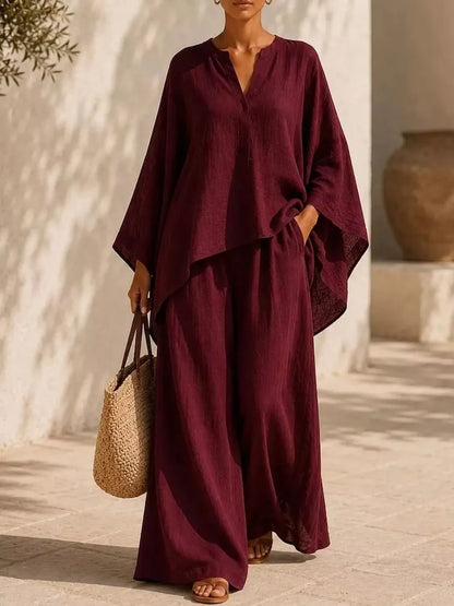 Langarm-Top mit Schlitz & weite Hose Set