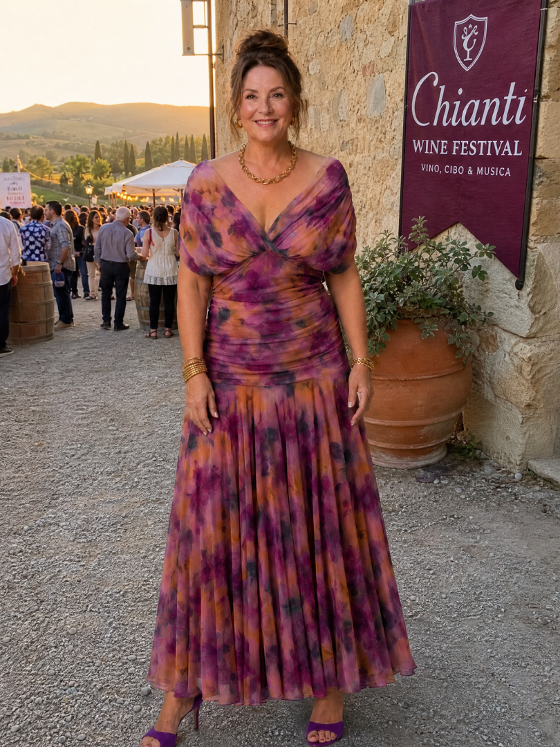 Calen | Off-Shoulder Midi-Kleid mit Drapierung & fließendem Rock