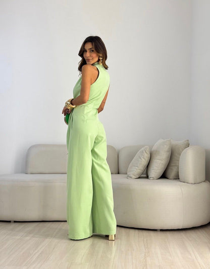 Aevoriska | Eleganter Jumpsuit mit V-Ausschnitt, Knotendetail & Weithose