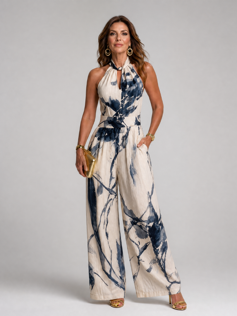 Xylene | Jumpsuit mit Print, Halter-Neck, weitem Bein & Seitentaschen