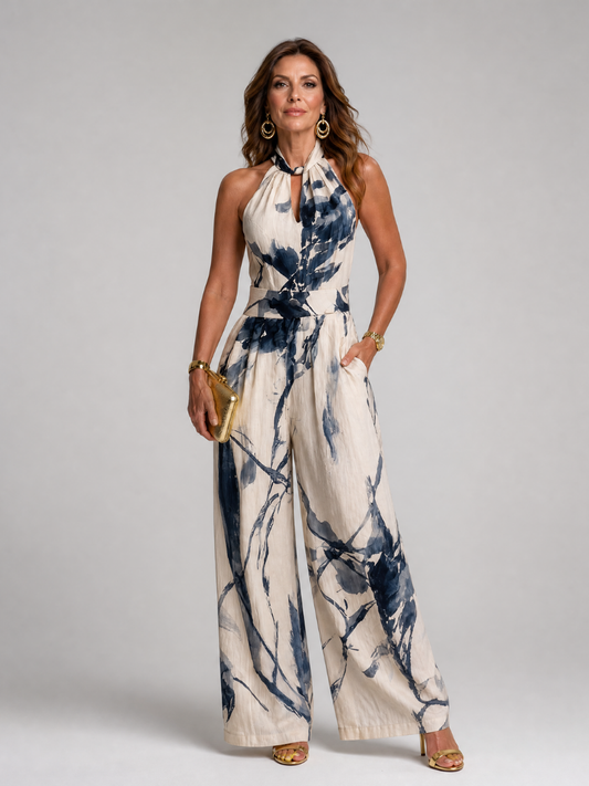 Xylene | Jumpsuit mit Print, Halter-Neck, weitem Bein & Seitentaschen