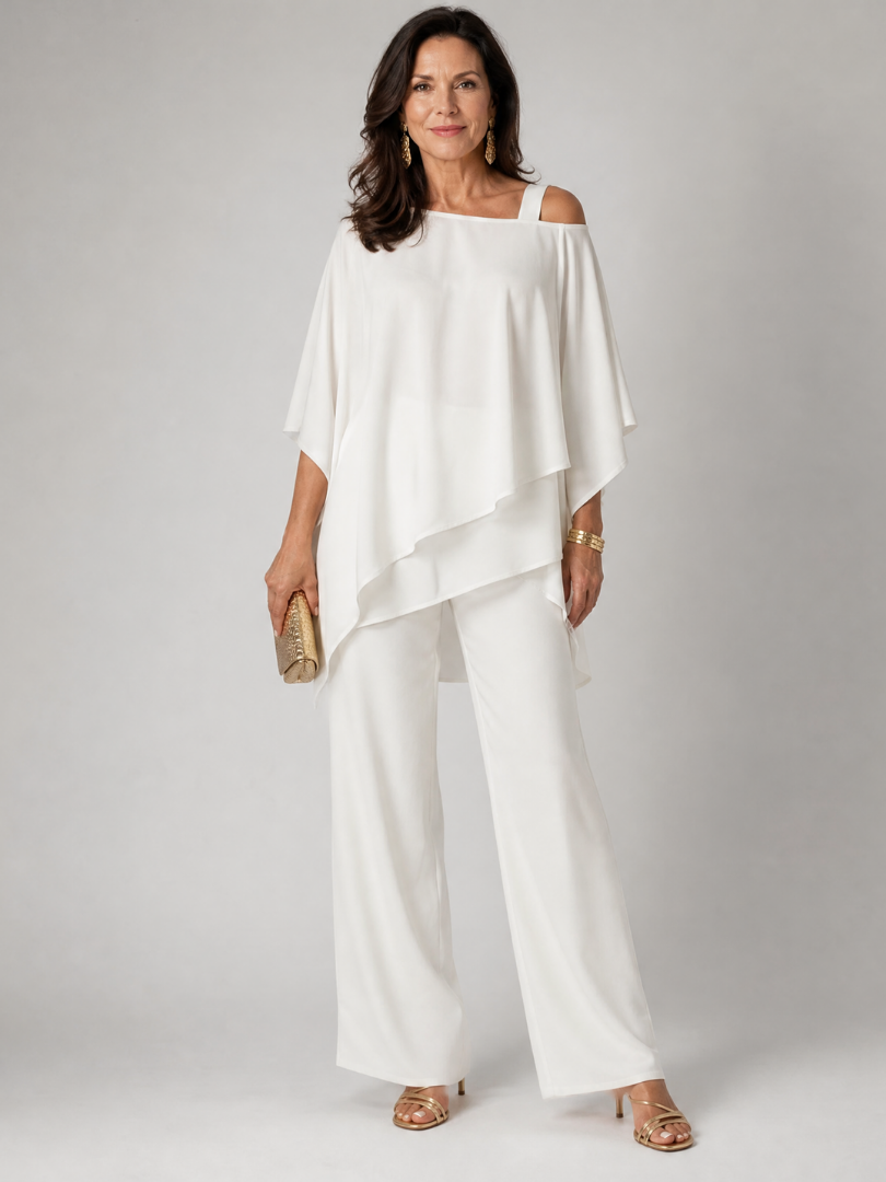 Aurelisse | Zweiteiliges Hosen-Set mit asymmetrischem Überlayer & weitem Ausschnitt