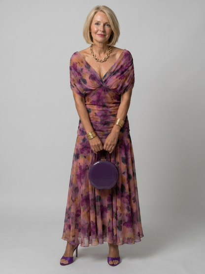 Calen | Off-Shoulder Midi-Kleid mit Drapierung & fließendem Rock