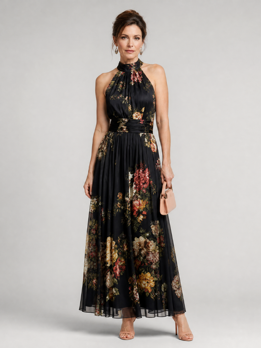 Sior | Midi-Kleid mit Blumendruck, Halterneck & taillierter Passform