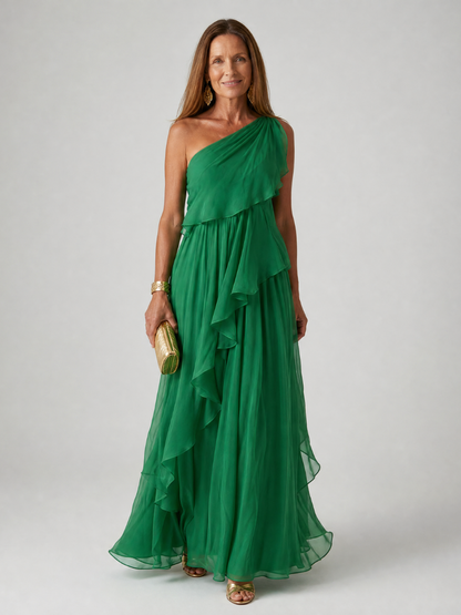 Evadora | One-Shoulder Maxi-Kleid mit Rüschen & fließendem Rock