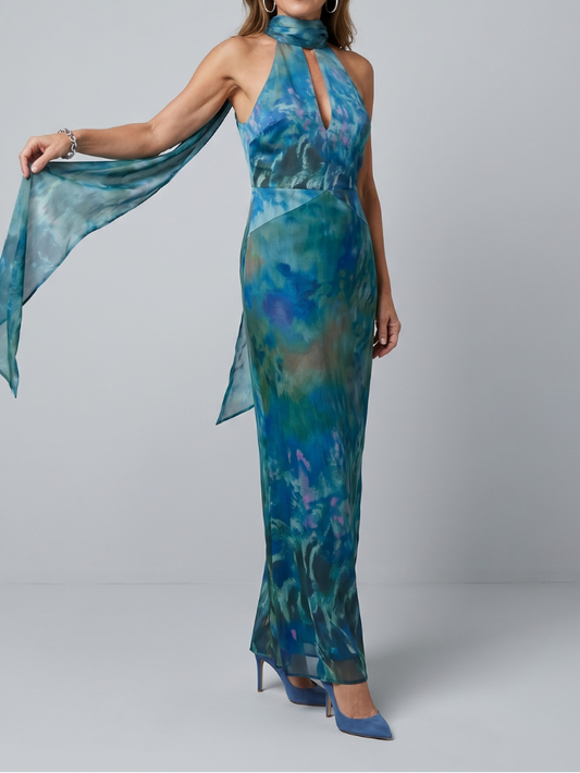 Juniper - Maxikleid ohne Ärmel mit Halterkragen und Ausschnitt