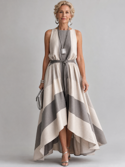 Aureliax | Ärmelloses Midi-Kleid mit Taillenschleife & asymmetrischem High-Low-Saum