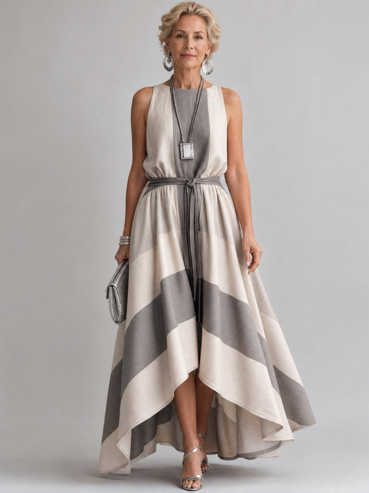 Aureliax | Ärmelloses Midi-Kleid mit Taillenschleife & asymmetrischem High-Low-Saum