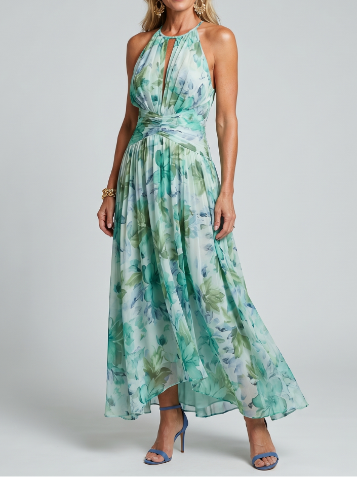 Portia - Midikleid mit Spaghetti-Trägern und sanftem Blumenmuster