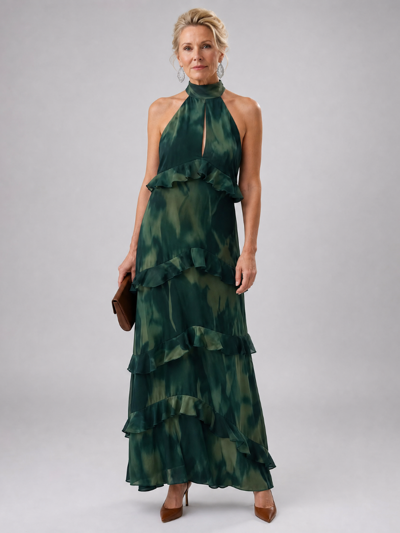 Azelith | Ärmelloses Midi-Kleid mit Keyhole-Ausschnitt & gestuftem Rock