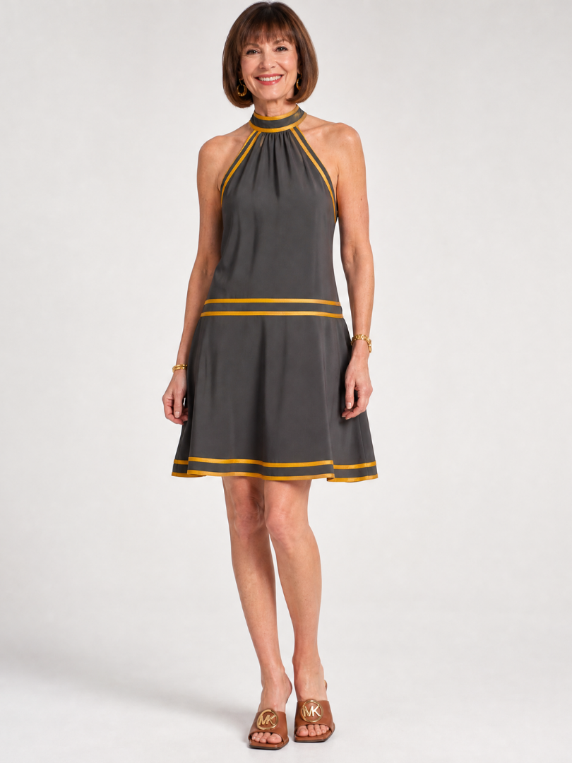 Zarella | Halter-Neck Mini-Kleid im A-Linie-Schnitt mit Kontrastbesatz