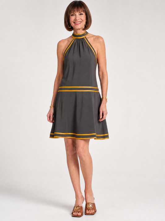 Zarella | Halter-Neck Mini-Kleid im A-Linie-Schnitt mit Kontrastbesatz