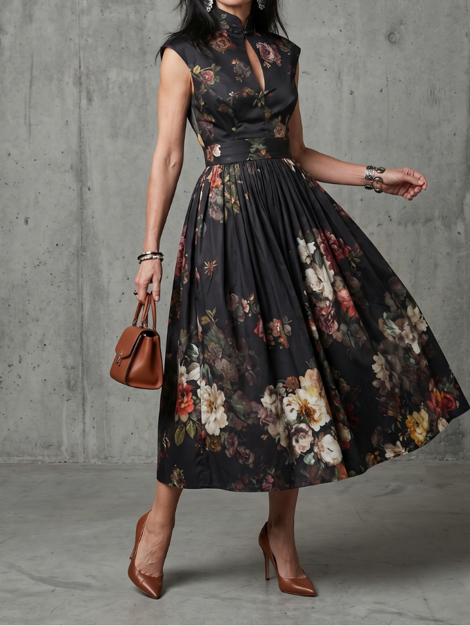 Greta - Midikleid mit Stehkragen und Tropfenausschnitt
