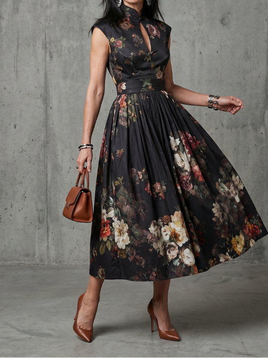 Greta - Midikleid mit Stehkragen und Tropfenausschnitt