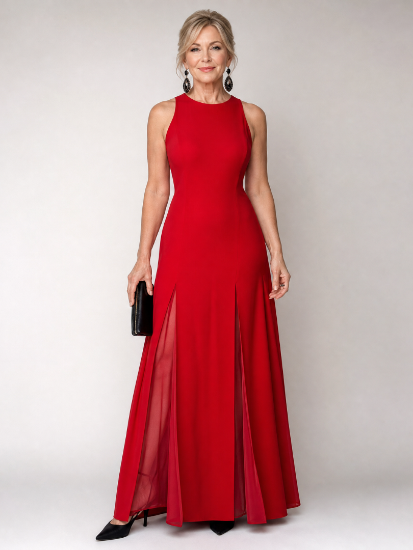 Vion | Ärmelloses Maxi-Kleid mit Stehkragen & fließendem Paneelrock