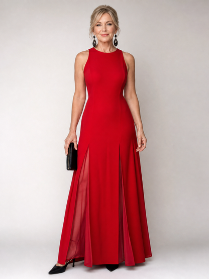 Vion | Ärmelloses Maxi-Kleid mit Stehkragen & fließendem Paneelrock
