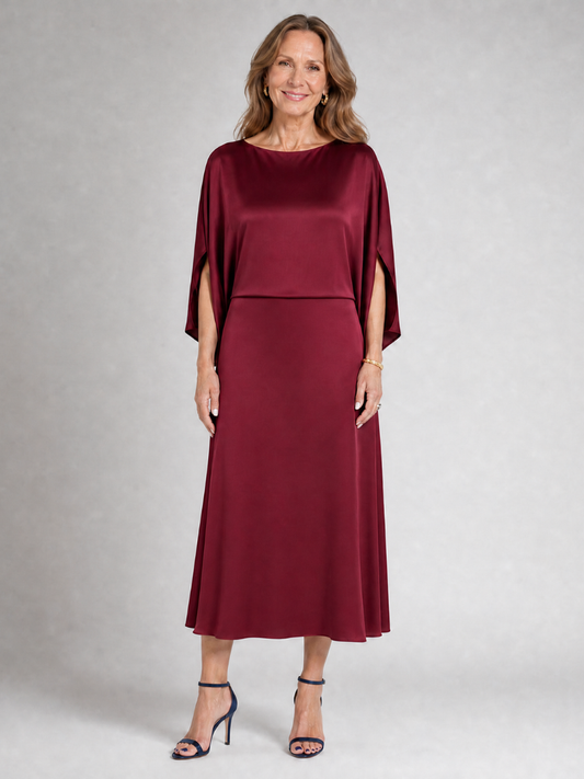 Quenara | Midi-Kleid mit Draped Overlay & Bootsausschnitt